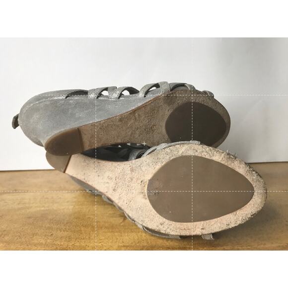 Eileen Fisher Silver Lattice Cage Leather Wedge Sandals Size 6 - Picture 8 of 9